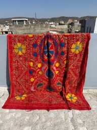 Velvet Suzani Handmade Quilt - Vintage Boho Bedding - thumbnail 1