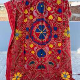 Velvet Suzani Handmade Quilt - Vintage Boho Bedding - thumbnail 3