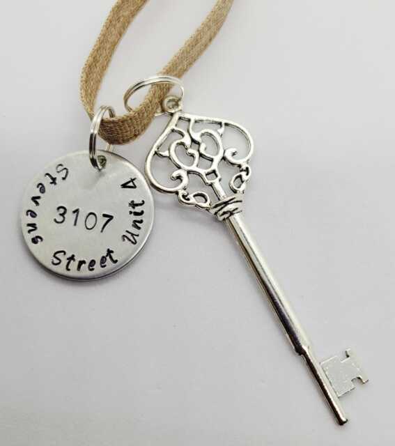 Personalized Hand Stamped Christmas Ornament With Skeleton Key Charm & Street Address - 2026 - image 1