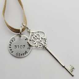 Personalized Hand Stamped Christmas Ornament With Skeleton Key Charm & Street Address - 2026 - thumbnail 3