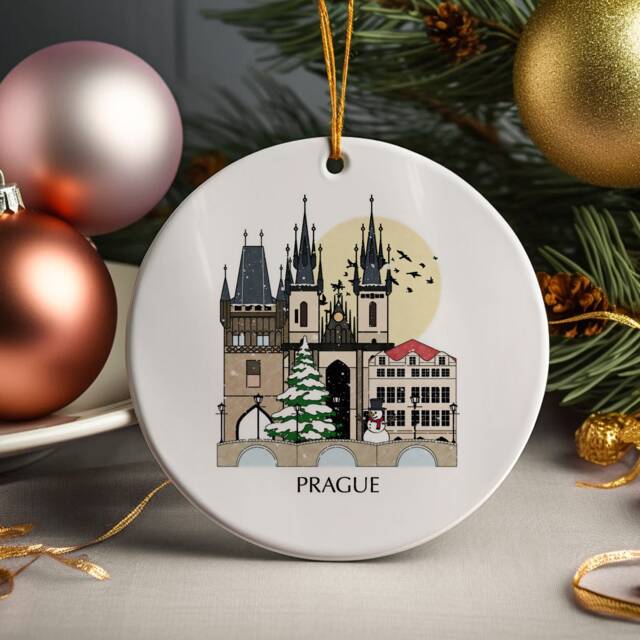 Prague Czechia Personalised Christmas Tree Ceramic Ornament Decoration Gift Present Festive Decor Home Disc Holiday Custom Xmas Bauble - image 1