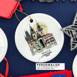 Prague Czechia Personalised Christmas Tree Ceramic Ornament Decoration Gift Present Festive Decor Home Disc Holiday Custom Xmas Bauble - thumbnail 2
