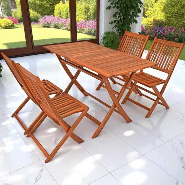 4 Seater Wooden Garden Dining Set Foldable Patio Table & Chairs Outdoor Weatherproof Furniture - image 1
