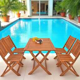 4 Seater Wooden Garden Dining Set Foldable Patio Table & Chairs Outdoor Weatherproof Furniture - thumbnail 2