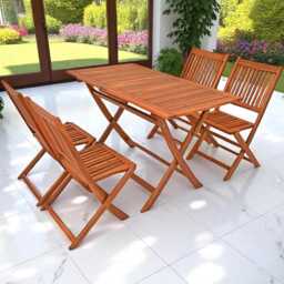 4 Seater Wooden Garden Dining Set Foldable Patio Table & Chairs Outdoor Weatherproof Furniture - thumbnail 1