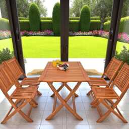 4 Seater Wooden Garden Dining Set Foldable Patio Table & Chairs Outdoor Weatherproof Furniture - thumbnail 3