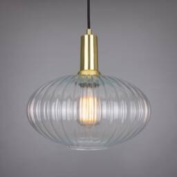Neith Oval Reeded Glass & Brass Pendant 11.75 - thumbnail 1