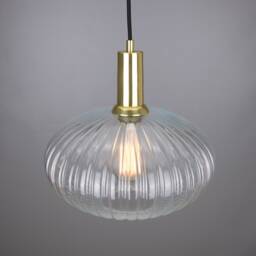 Neith Oval Reeded Glass & Brass Pendant 11.75 - thumbnail 2