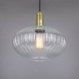 Neith Oval Reeded Glass & Brass Pendant 11.75 - thumbnail 3
