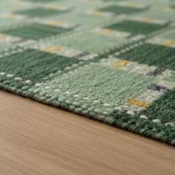 Handmade Scandinavian Geometric Wool Kilim Rug, Olive Green Boho Custom Size - thumbnail 2