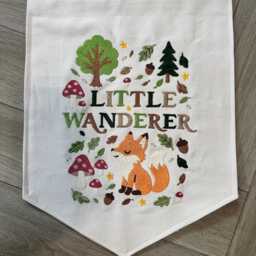 Little Wanderer Woodland Wall Hanging - Fox Children's Embroidered Nursery D??cor - Baby Room Banner Adventure Theme Nature Gift - thumbnail 2