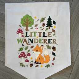 Little Wanderer Woodland Wall Hanging - Fox Children's Embroidered Nursery D??cor - Baby Room Banner Adventure Theme Nature Gift - thumbnail 4