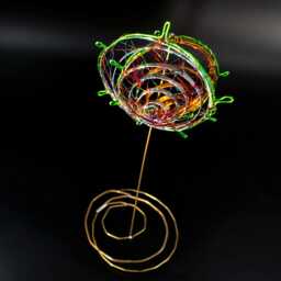 Green Wire Flower Sculpture, Abstract Geometric Botanical Whimsical Decor - thumbnail 3
