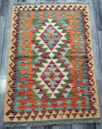 Kilim Rug Classic, Handmade Artisan Afghan Turkish Navajo Geometric Wool 113x79 cm - thumbnail 1