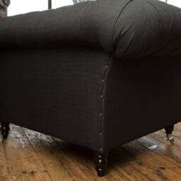 Charcoal Grey Herringbone Wool Fabric Chesterfield Snuggle Armchair, Loveseat - British Handmade - thumbnail 4