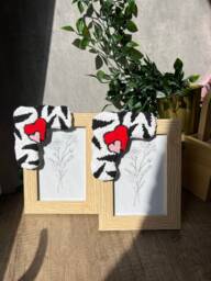 Handmade Punch Needle Picture Frame Zebra & Hearts, 4x6 Photo - thumbnail 1