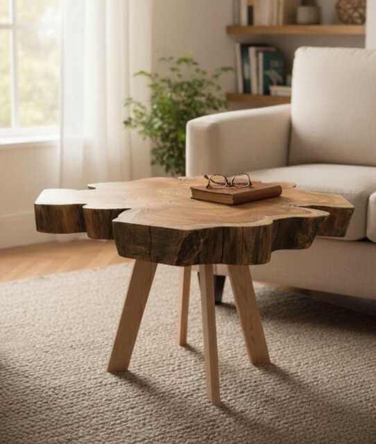 Live Edge Red Cedar Coffee Table, Scandinavian Maple Legs, Walnut Inlay - image 1
