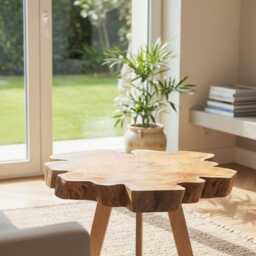 Live Edge Red Cedar Coffee Table, Scandinavian Maple Legs, Walnut Inlay - thumbnail 4