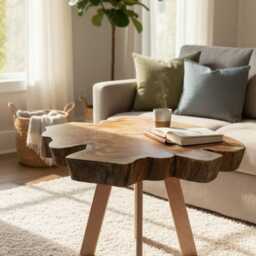 Live Edge Red Cedar Coffee Table, Scandinavian Maple Legs, Walnut Inlay - thumbnail 3