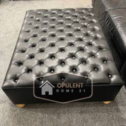 4Ft X 3Ft Black Leather Footstool Coffee Table - thumbnail 2