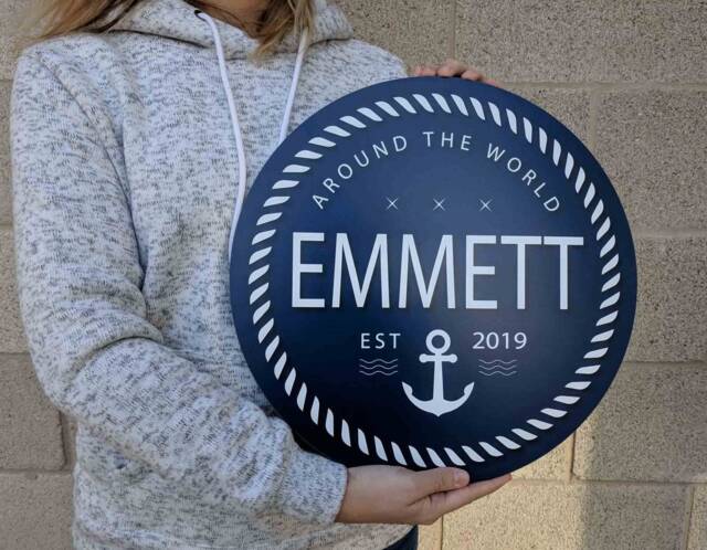 Nursery Decor - Nautical Round Name Sign, Personalized Baby Wall Art, Unique Boy Gift - image 1