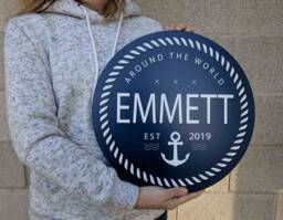 Nursery Decor - Nautical Round Name Sign, Personalized Baby Wall Art, Unique Boy Gift
