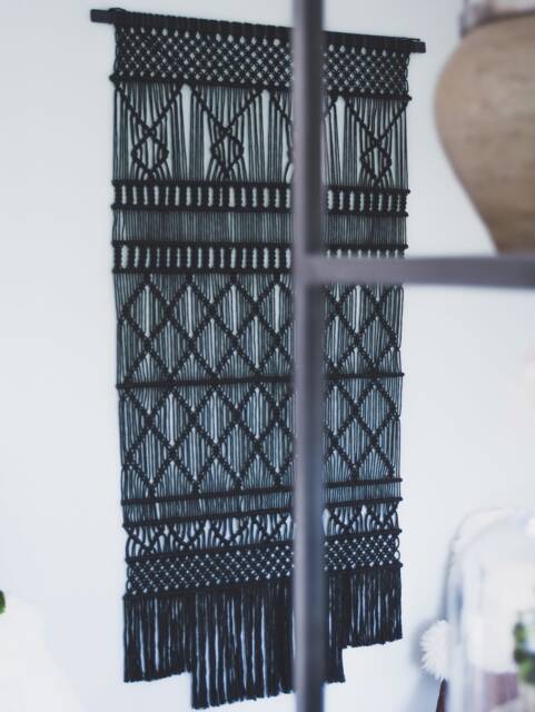 Large Macram?? Wall Tapestry Black Hand-Knotted Decoration Trendy Hanging For Acoustics Warm & Atmospheric - image 1