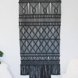 Large Macram?? Wall Tapestry Black Hand-Knotted Decoration Trendy Hanging For Acoustics Warm & Atmospheric - thumbnail 2