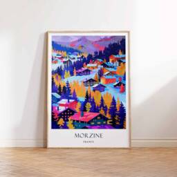 Morzine Poster, France Alps Ski Winter Wonderland Travel Decor, Wall Art, French Decor - thumbnail 3