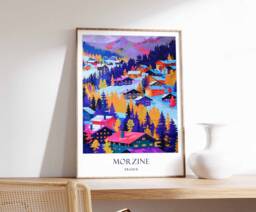 Morzine Poster, France Alps Ski Winter Wonderland Travel Decor, Wall Art, French Decor - thumbnail 1
