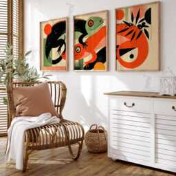 Abstract Iguana Wall Art Set Of 3 - Mid Century Modern Animal Prints Retro Pop Decor in Red, Green & Black Bold Living Room - thumbnail 2
