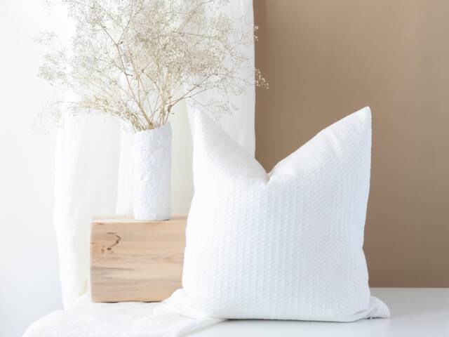 Off-White Waffle Linen Blend Pillowcase, Accent Throw Sofa Pillow, Simple Minimalist Bed Pillow Cover - image 1