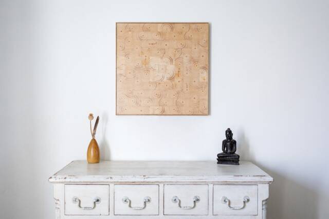 Wood Block 3D Wall Art, Geometric Wooden Reclaimed Artwork - image 1
