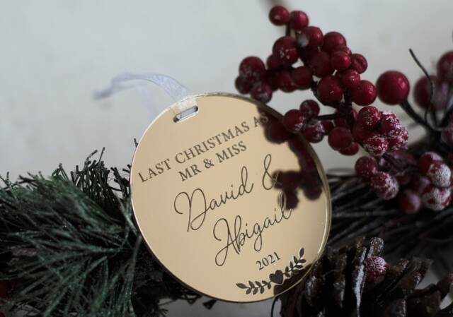 Luxury Mirror Acrylic Last Christmas As Mr & Miss Personalised Ornament Bauble Decoration - image 1