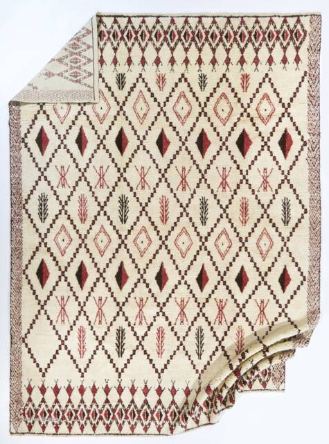 Handmade Beni Ourain Rug Moroccan Berber Wool Rug With Red Diamonds - image 1