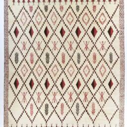 Handmade Beni Ourain Rug Moroccan Berber Wool Rug With Red Diamonds - thumbnail 2