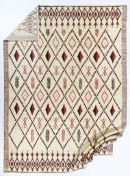 Handmade Beni Ourain Rug Moroccan Berber Wool Rug With Red Diamonds - thumbnail 1
