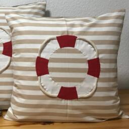 Maritime Cushion Cover, Country Style Cover Decorative Lifebuoy Beige/Red Striped 50x50cm - thumbnail 3