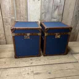 English Leather Trunk - Matching Bedside Tables Custom Made Hand Dyed - thumbnail 4