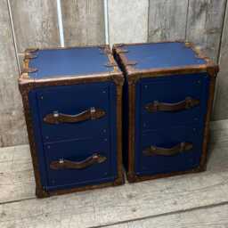 English Leather Trunk - Matching Bedside Tables Custom Made Hand Dyed - thumbnail 2