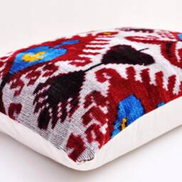 Handmade Silk Velvet Ikat Pillow Cover, Decorative Cushion - thumbnail 2