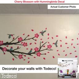 Cherry Blossom Branch Wall Decal Hummingbird Sticker - thumbnail 4