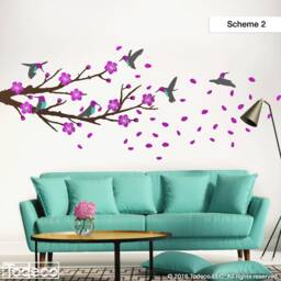 Cherry Blossom Branch Wall Decal Hummingbird Sticker - thumbnail 3