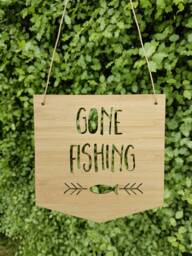 Gone Fishing Wood Bamboo Wall Hanging-Wall Art-Wooden Sign-Lasercut-Fishing-Fisherman-Fathers Day-Boat-Sailing-Fish-Dad Gift