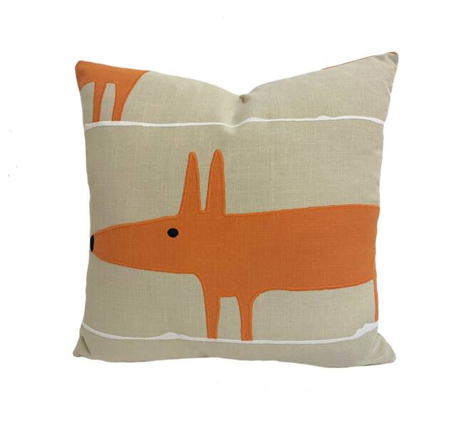 Scion - Mr Fox Applique Tangerine/Linen Luxury Friendly Designer Cushion Cover Throw Pillow Handmade Home Decor