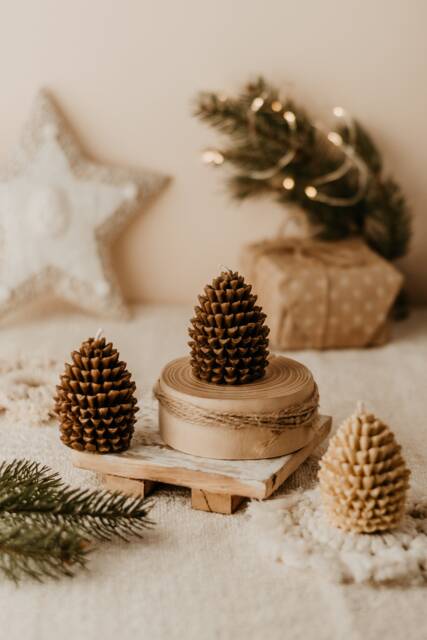 Pine Cone Candle, Christmas Decor, Holiday Winter Home Gift Decoration - image 1
