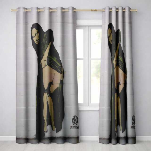 Pregnant Woman in Green Draped Dress Urban Stencil Bold Artwork For Bedroom Decor Readymade Eyelet Ring Top Thermal 100% Blackout Curtains - image 1