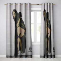 Pregnant Woman in Green Draped Dress Urban Stencil Bold Artwork For Bedroom Decor Readymade Eyelet Ring Top Thermal 100% Blackout Curtains