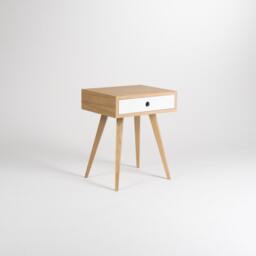 Mid-Century Modern Oak Nightstand - White Drawer Bedside Table - thumbnail 2