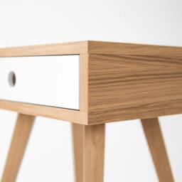 Mid-Century Modern Oak Nightstand - White Drawer Bedside Table - thumbnail 3